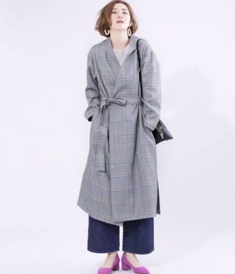 新品未使用nano unverse グレンチェックノーカラーコート コーデガン 36サイズ(大きめM〜Lサイズ)拍卖