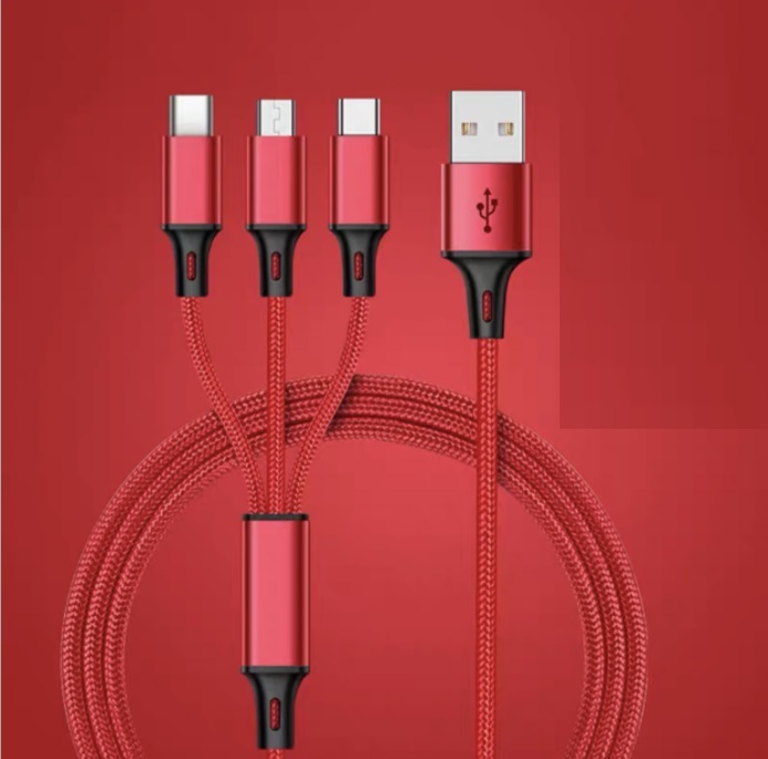 送料無料☆3in1 充電ケーブル レッド☆iPhone タイプc type-c Android Micro USB 充電器 ケーブル 1m Lightning ライトニング ケーブル拍卖