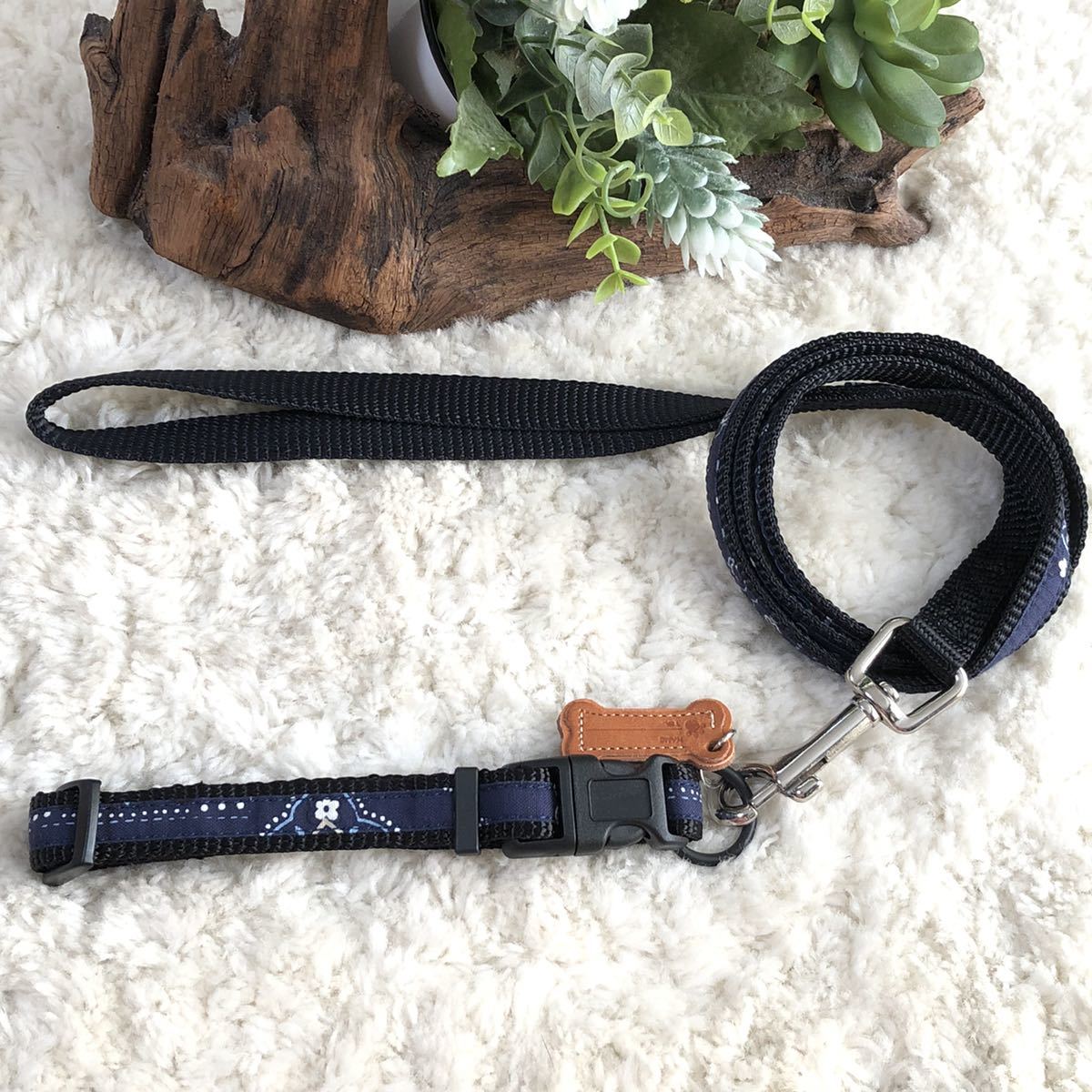 ★同梱お得★首輪&リード・小型犬・バンダナ柄-No.30・ブルー♪拍卖