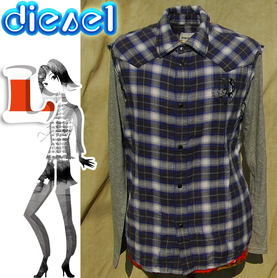 即決◇DIESEL◇ミュージッキー背中ロゴBL◇L◇古着拍卖