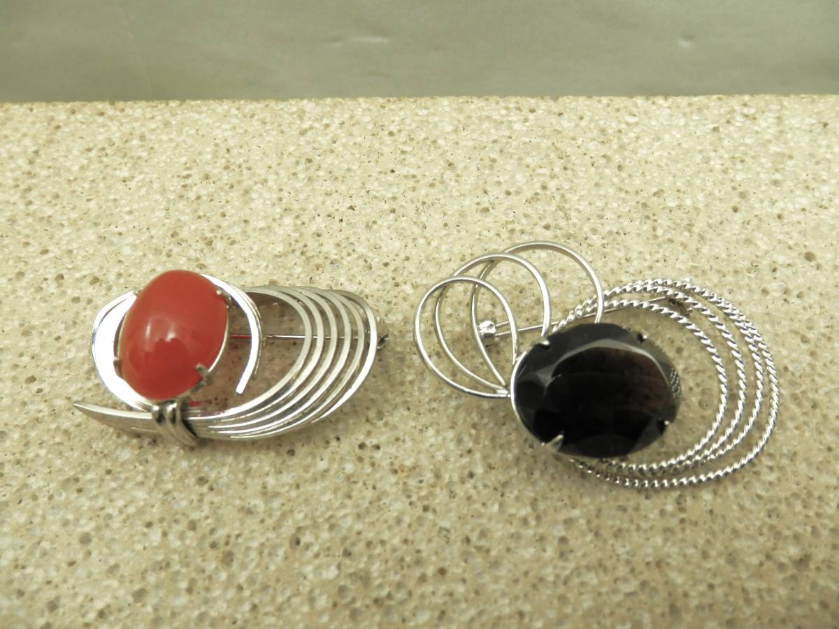 天然瑪瑙石とスモーククォーツのブローチ 2種 約20g 現状品 売り切り拍卖