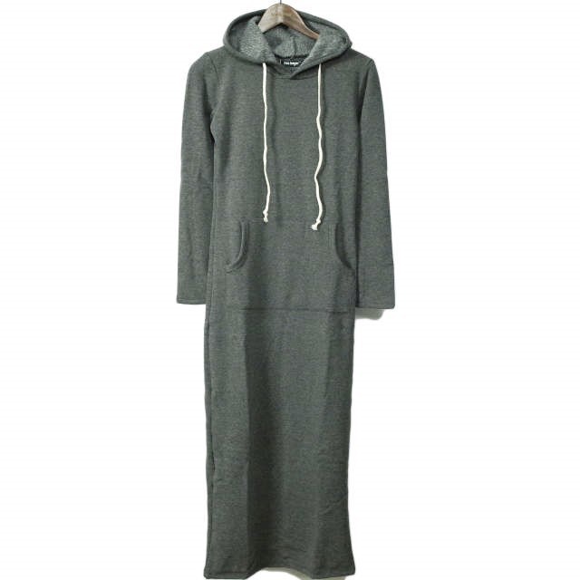 新品 no brand ノーブランド パーカーマキシワンピース M グレー スウェット 裏フリース トップス h088拍卖
