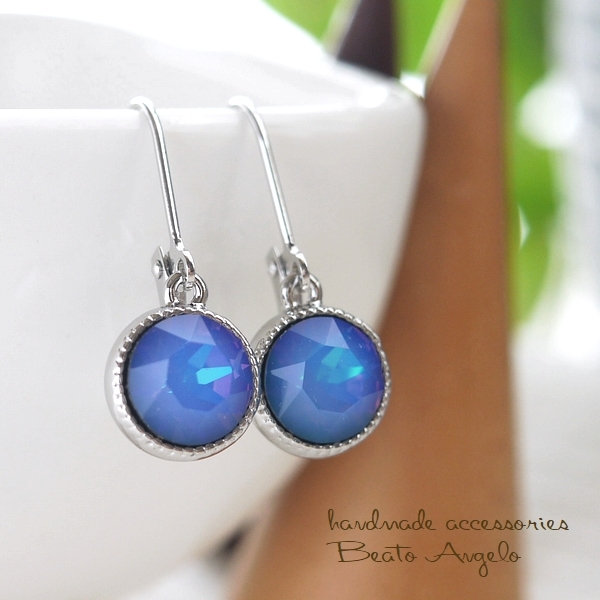 ◇◇+angelo+スワロフスキー 1088のピアス(p-187)ホワイトオパールヘリオトロープ S 一粒 パープル拍卖