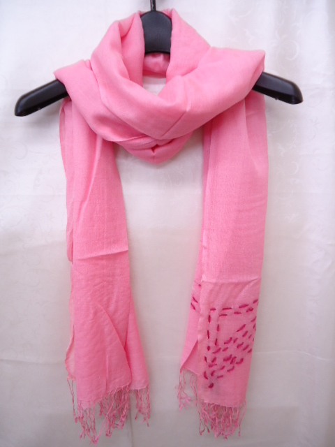 【KCM】sta-497★タグなし新品★【MONIKA VARGA】刺繍 ストール SETA(シルク)100% ピンク系 約75×200cm拍卖