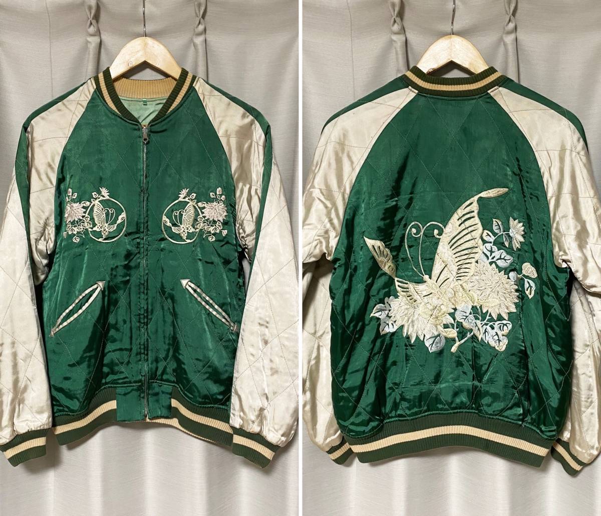 【HOLLYWOOD RANCHMARKET】蝶刺繍 リバーシブルスカジャン 2 聖林公司 スーベニアジャケット HRM 緑 ハリウッドランチマーケット ハリラン拍卖