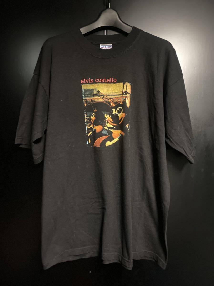 激レア90'S 当時物 Elvis Costello Tシャツ ヴィンテージ サイズL ブラック バンドTシャツ USA製 エルビスコステロ 拍卖