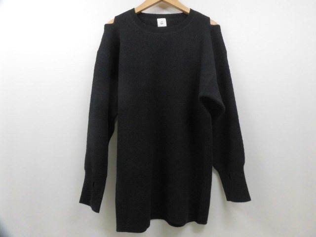 6 ROKU ユナイテッドアローズ ウール混 ニット 長袖 指穴有 肩あきデザイン ブラック 黒拍卖