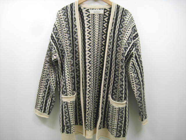 LE MELANGE ルメランジュ カーディガン ニット 柄 ウール混 黒×白 ブラック×ホワイト サイズM拍卖