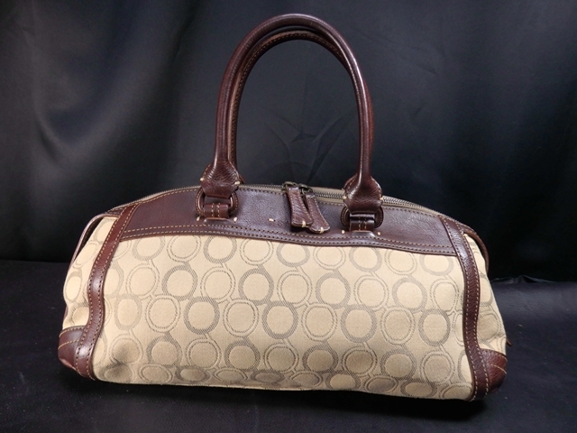 ゲンテン ベージュ gロゴモノグラムファブリックx こげ茶 ・革W34cm トート genten拍卖