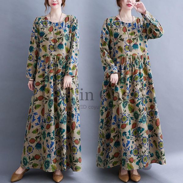 58-18-42 秋にぴったりなデザイン ロングワンピース【2XL】新品 レディース 大きいサイズ ゆったり 長袖 ワンピ ドレス 女性 スカート.1拍卖