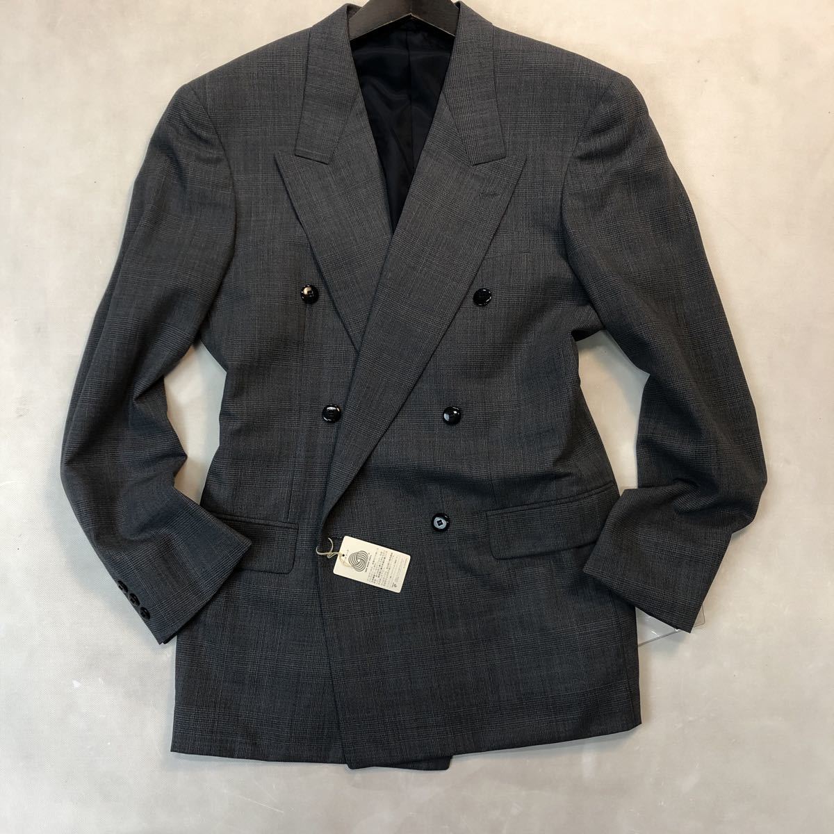 定価39,000円【A7 LL★ダブルジャッケット】新品タグ付き 6Bダブルジャケット グレー系 ノーベンツ/背抜き ゴルフジャケット ウール100%拍卖