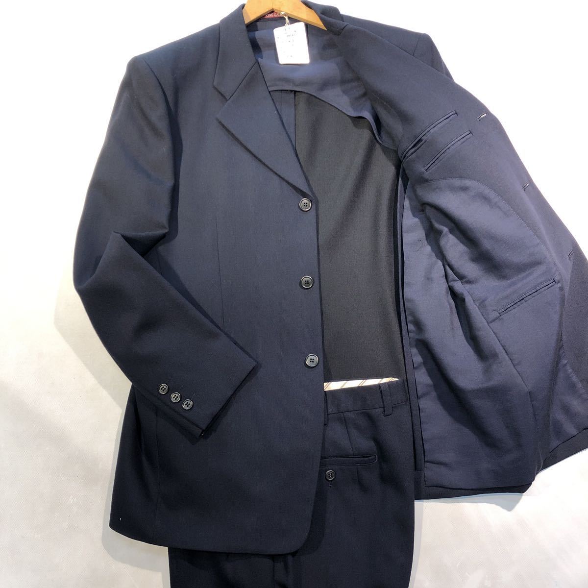 定価78,000円【サイズA7 LL★冬物スーツ】新品タグ付き 3Bシングル ネイビー系 高級本台場仕立て 背抜き/ノーベンツ 84cm/2タック拍卖