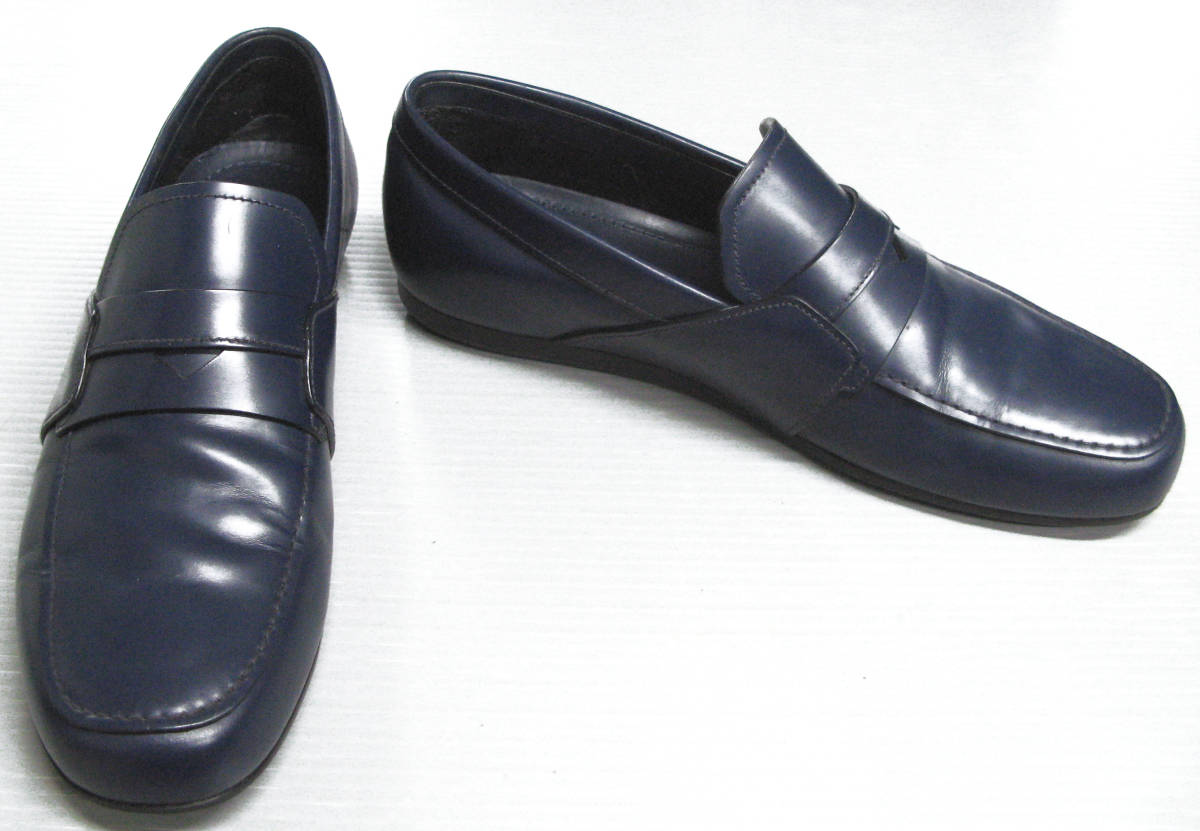 プラダ PRADA:メンズ レザー シューズ EU7.5 青 ( 靴 革靴 コインローファー PRADA Men's Penny Loafers EU7.5 BLUE 拍卖