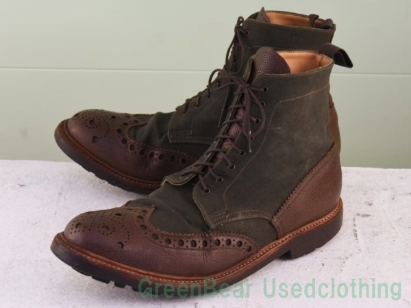 P673◆イギリス製【Christopher Raeburn】メンズブーツ キャンバス生地 カッコイイ 良い味 茶×カーキ メンズ 28cmくらい拍卖