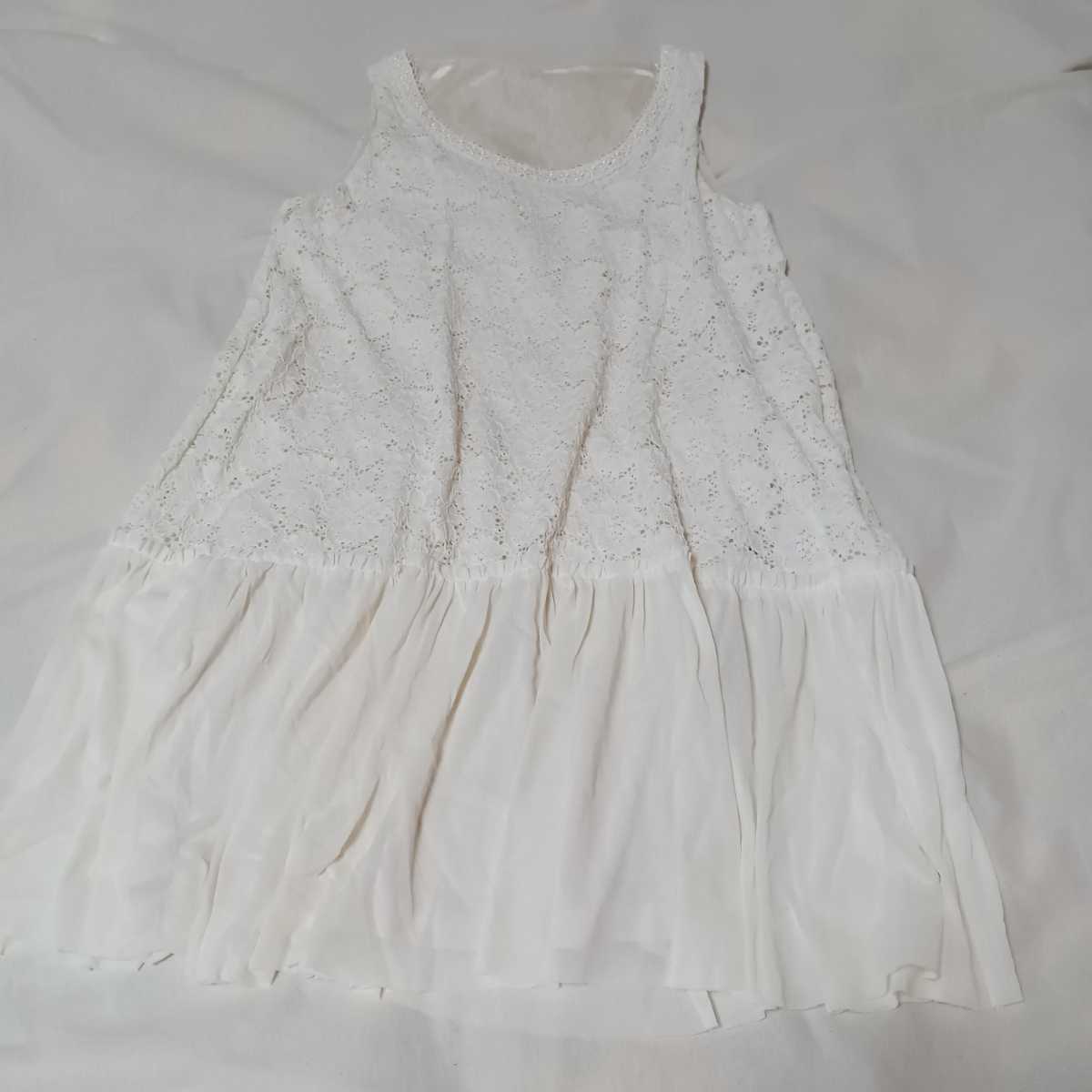 Provador プロバドール ワンピース ノースリーブ レース チュールチェニック オフオワイト 白 レディースサイズM 中古品拍卖