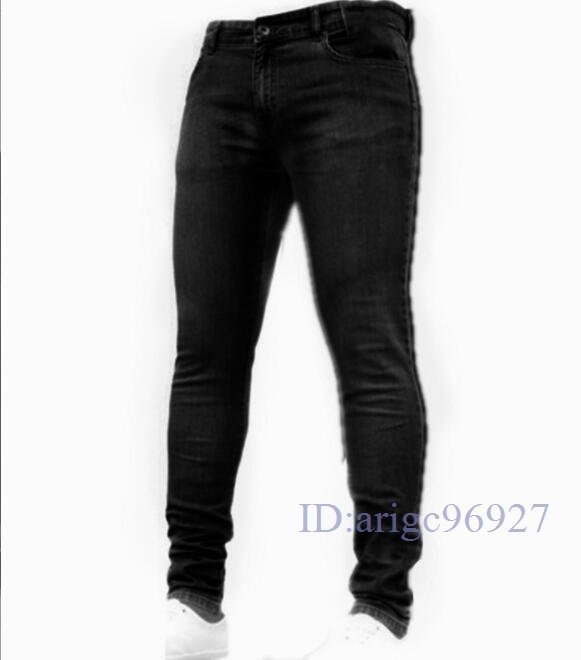 S111☆新品デニムパンツ ジョガーパンツ メンズ 春夏秋 欧米風 細身 お洒落 個性 ユーズド加工 無地 色サイズ選択可 黒 M拍卖