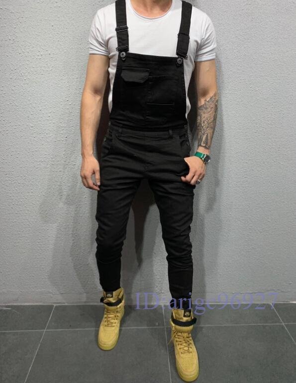 R212☆新品オーバーオール デニムつなぎ ペインターパンツ ジーンズ 作業 スリム オールインワン サロペットデニムパンツ 黒選択/XLサイズ拍卖
