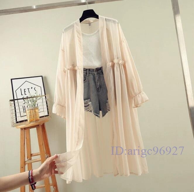 R699☆新品 夏 シフォン カーディガン レディース ロングカーディガン フレア袖 長袖 紫外線対策 ゆったり 薄手 UVカット 杏拍卖