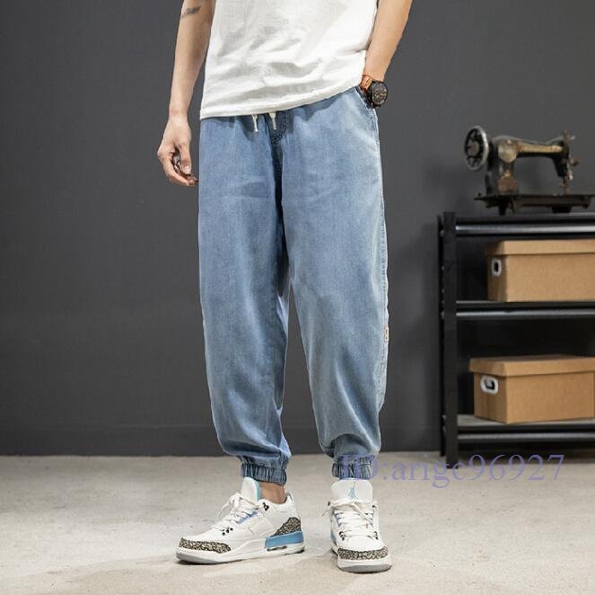 R933☆新品ジョガー デニムパンツ ジーンズ メンズ/ ボトムス Gパン イージーパンツ 春夏薄めズボン スカイブルー 2XL拍卖