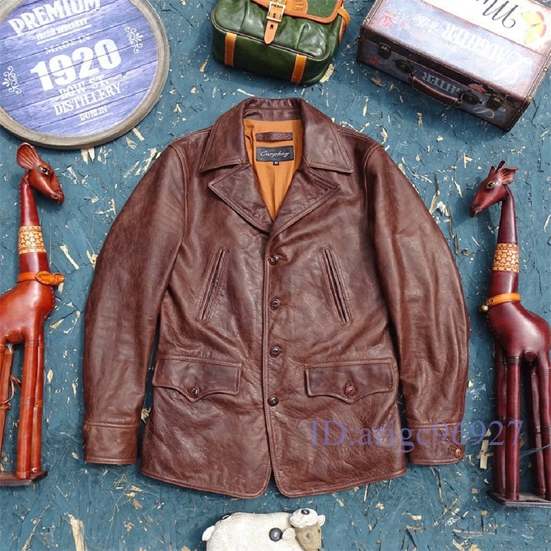 R730☆新品レザージャケット 上品 高級 本革 馬革 1.2mm ライダースジャケット 革ジャン S~5XL ブラウン拍卖