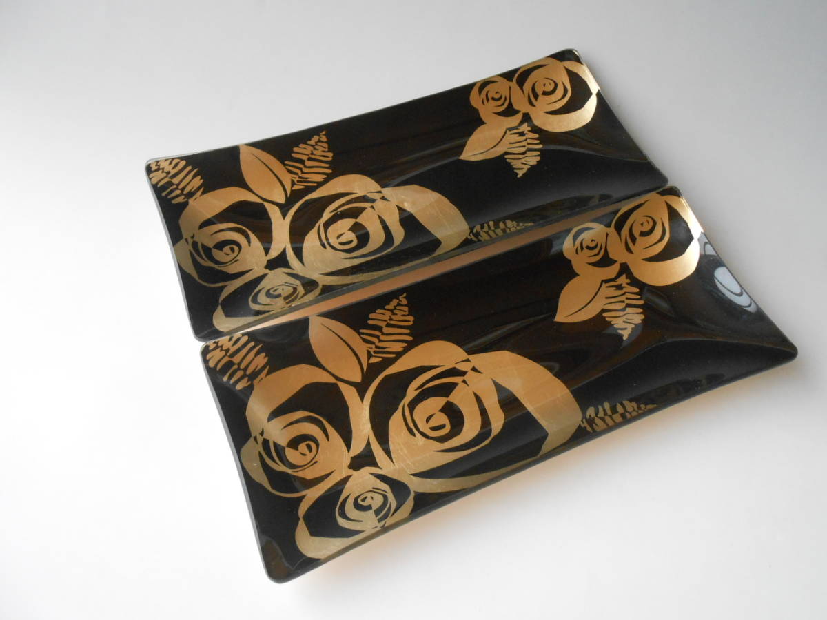 プレート! ☆バラ長角ペア皿(ゴールド)☆ FY32 新品 盛皿 盛鉢 向付 ギフト拍卖