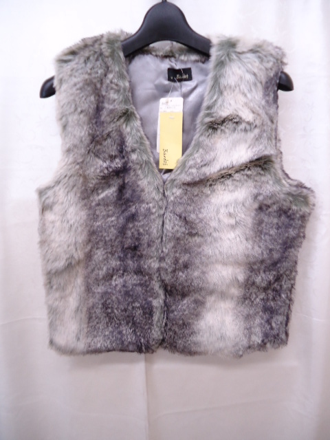 【KCM】sta-519-12★ワケあり未使用品★【Bardot】レディース フェイクファーベスト ジレ グレー系 サイズ 12拍卖