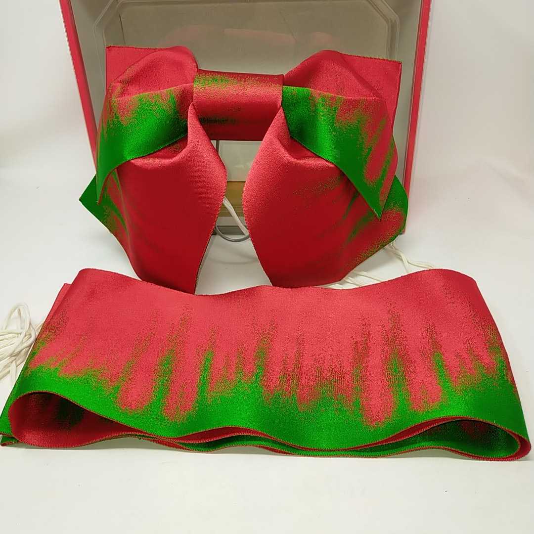 ●美品●浴衣 帯 作り帯 二部式帯 リボン 浴衣帯 赤 朱色 レトロ モダン S拍卖