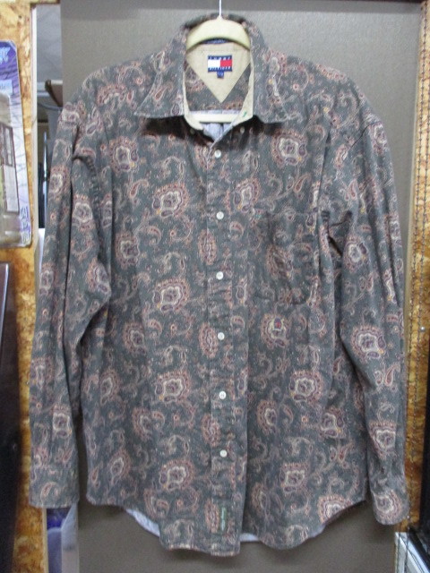 90s TOMMY HILFIGER トミーヒルフィガー オールド ペイズリー柄 総柄シャツ 長袖シャツ 90拍卖