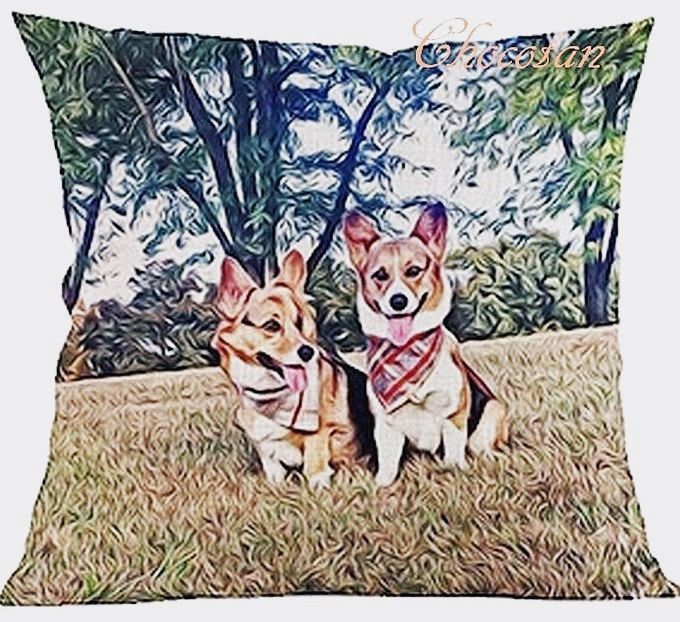 【送料無料】コーギー 油絵 クッションカバー【新品】拍卖