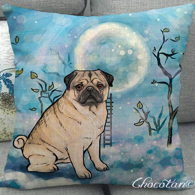 【送料無料】パグ W イラスト クッションカバー【新品】拍卖