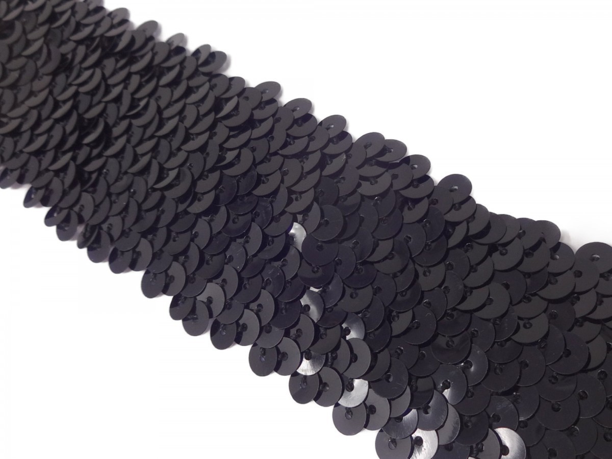 キラリ手芸部 No492スパンコールブレード 手芸用収縮性タイプ黒色(ブラック)幅4cm×長さ2m巻き シークイン sequin拍卖
