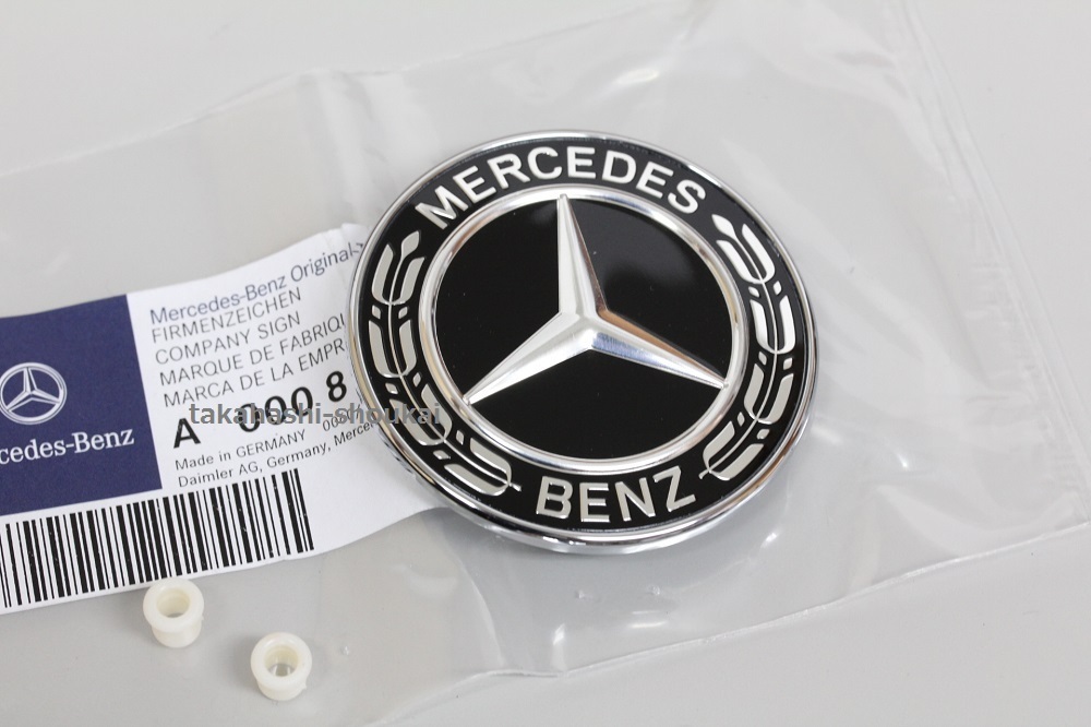 W164 W163 MLクラス・X164 GLクラス【ベンツ純正品】 ローレルリースグロスブラック ボンネットエンブレム+取付グロメット拍卖