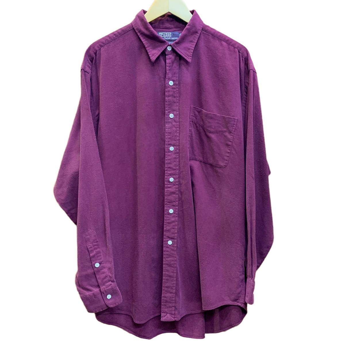 オールド、レア! POLO Ralph Lauren ポロ ラルフローレン コットンフランネル ボタンダウンシャツ ボルドー size L RRL USA ワークシャツ拍卖