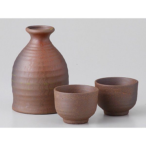 美濃焼! ☆焼締 酒器揃☆ V4056-2 新品 ぐい呑 サカズキ 杯 徳利 酒注ぎ ギフト 拍卖