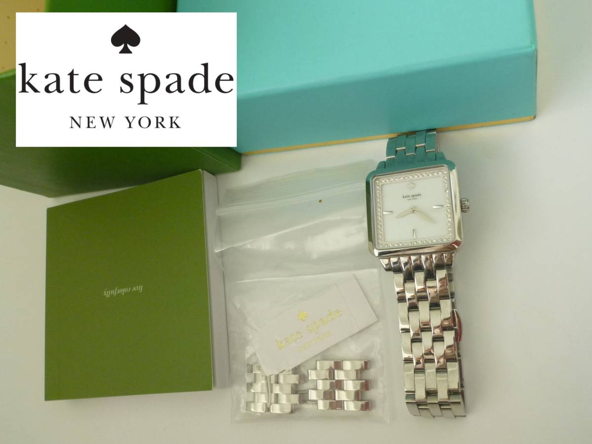 美品 kate spade new york ケイトスペード ニューヨーク ★シルバー 腕時計 ウォッチ 箱あり ベルトコマあり 拍卖