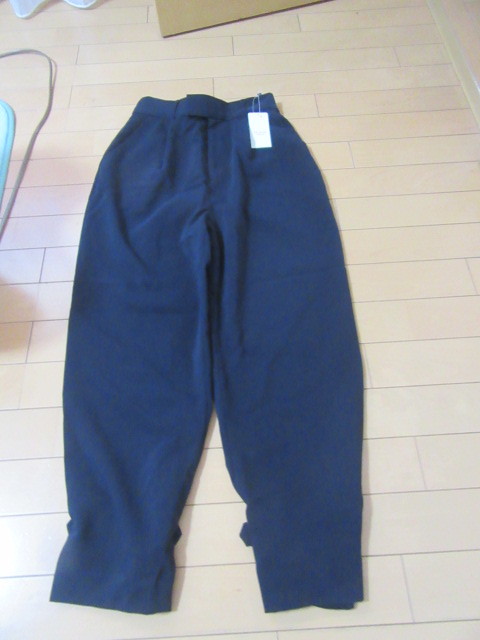 新品テチチTechichi素敵なフルダルサテン裾タブパンツネイビー裏地付激安即決2450円裾おしゃれが2通り着まわせます!拍卖