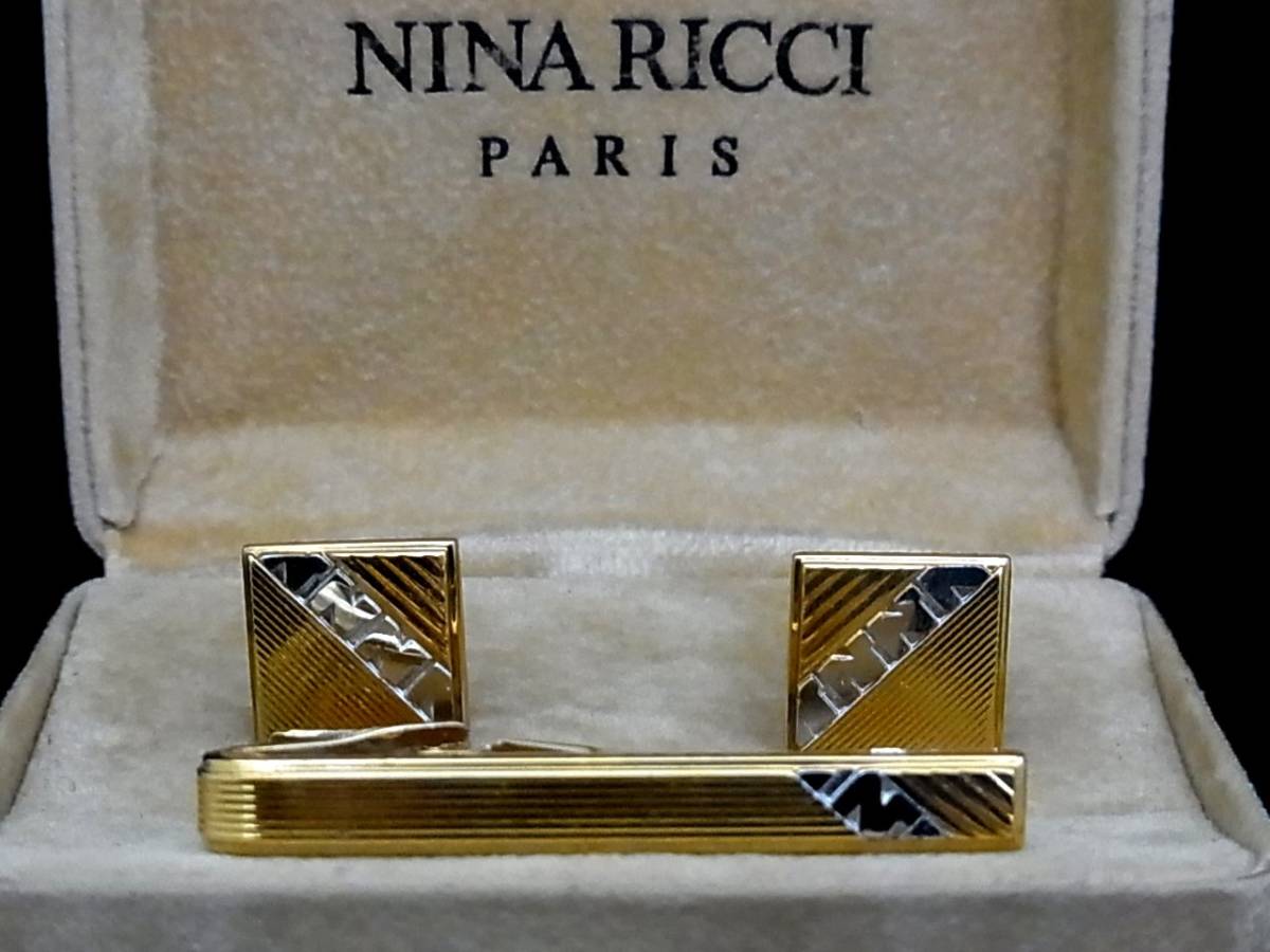 ◎№4079◎■美品■ニナリッチ【NINA RICCI】【シルバー・ゴールド】■カフス&ネクタイピン セット♪拍卖