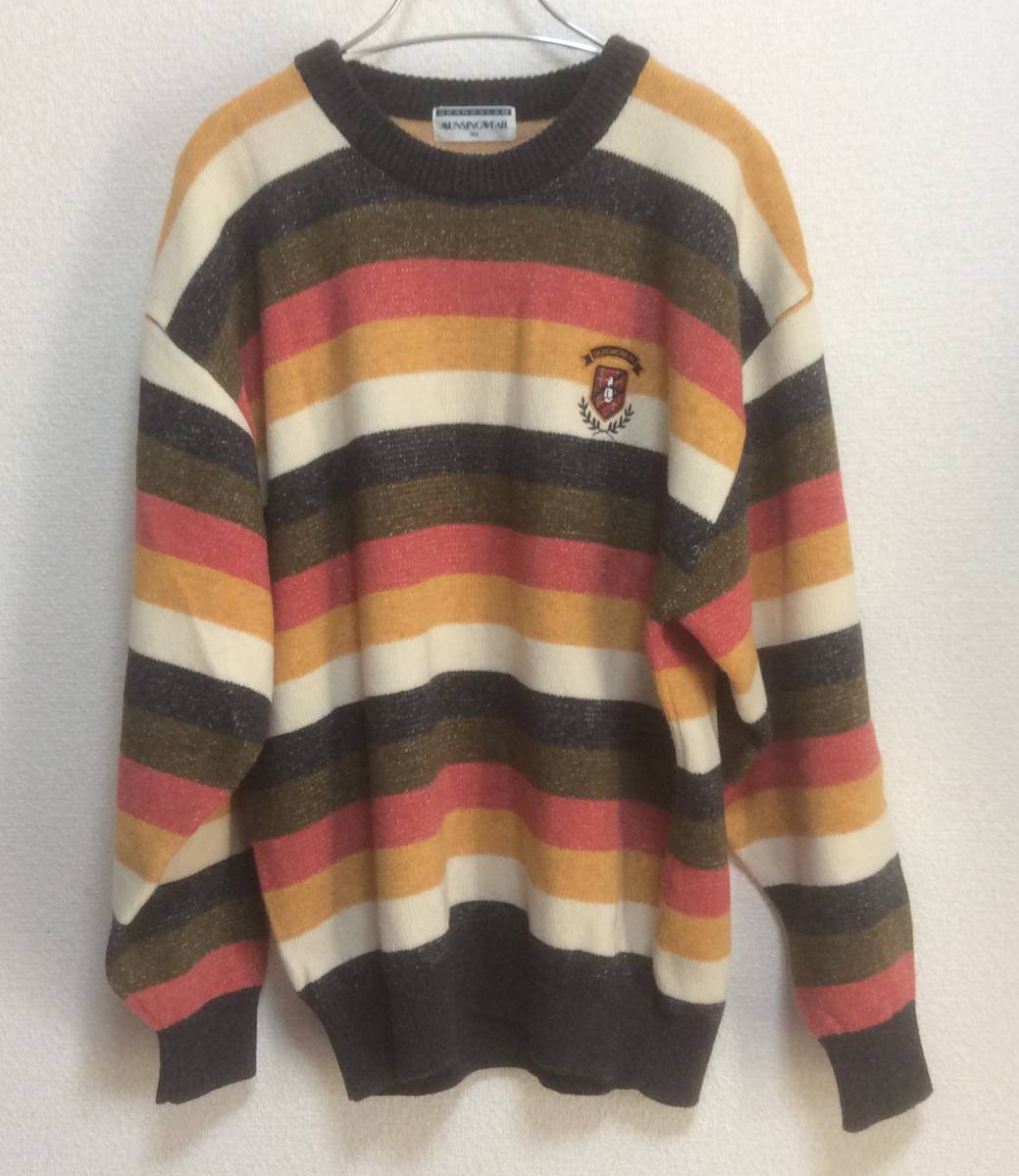 希少 MUNSING WEAR マンシングウェア ゴルフニット MA ボーダー デサント ロゴ刺繍 ワッペン スポーツ メンズ拍卖