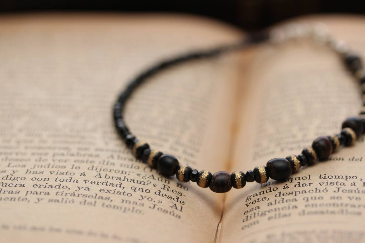 *ブラックスピネル&ウッドビーズアンクレット拍卖