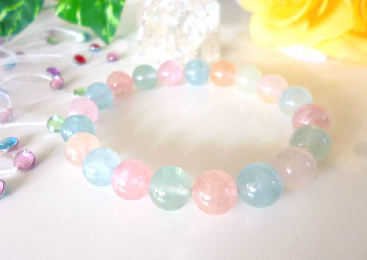 ☆宝石質☆愛のミックスベリル☆クリアータイプ☆高品質AAA☆アクアマリン☆モルガナイト☆エメラルド☆ ☆10mm☆ ☆17cm☆拍卖