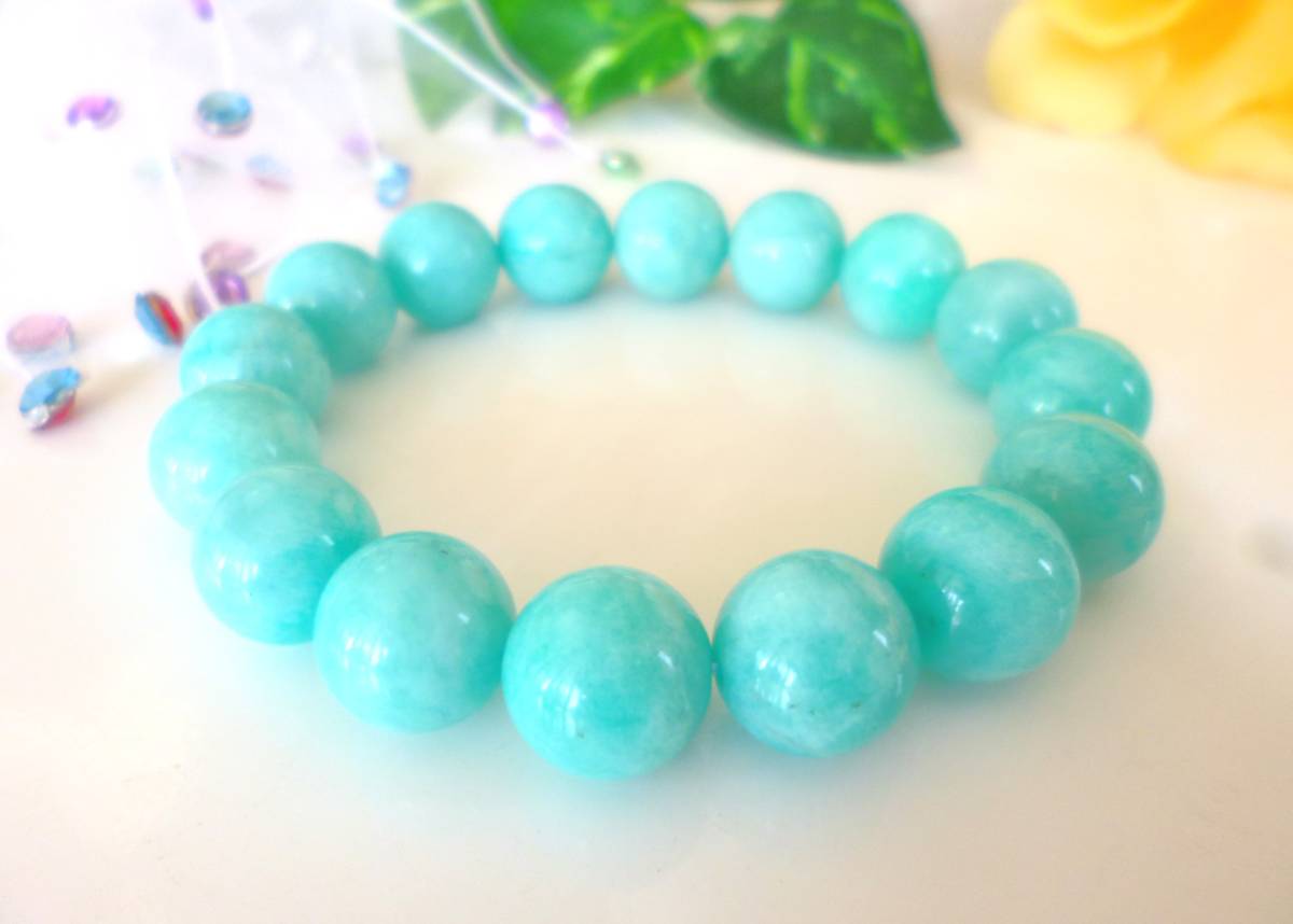 ☆ハートの癒し☆希望の星☆ホープストーン☆ ☆高品質AA☆ ☆ペルー産☆ ☆天然アマゾナイト☆ ☆大珠12mm☆ ☆15.5cm☆拍卖