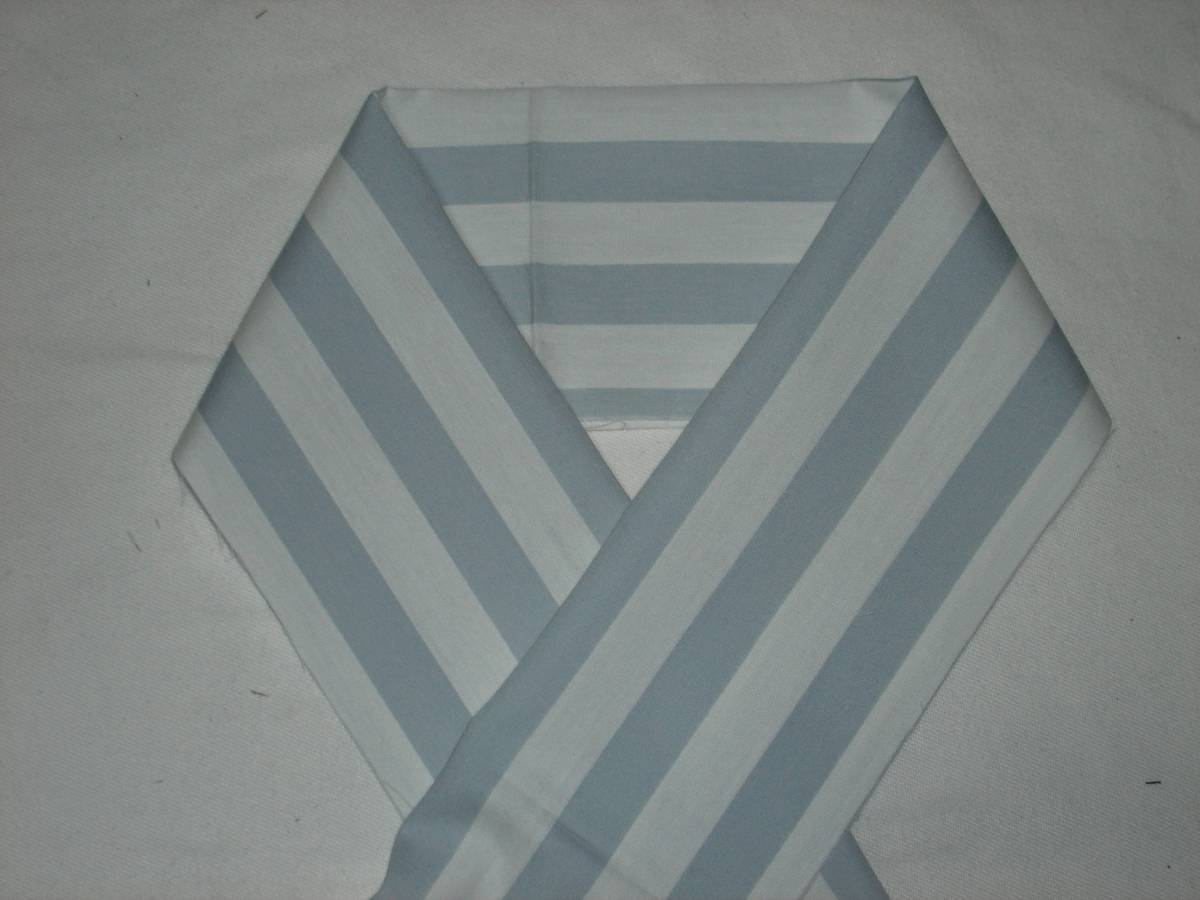 木綿の半衿、1,5cm巾のストライプ、白とブルーグレー拍卖