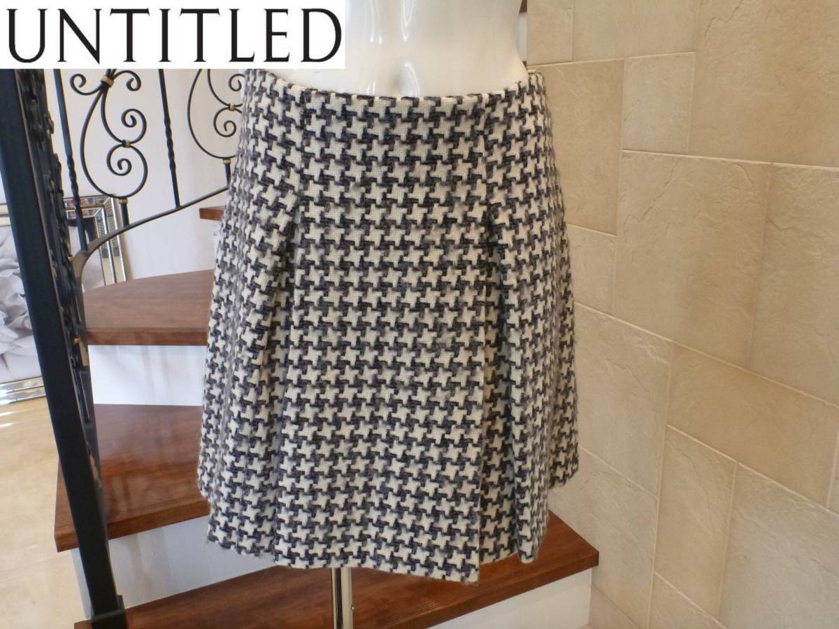 1.5万 UNTITLED (アンタイトル)★黒×グレー×白 ウール プリーツスカート 1 S相当拍卖