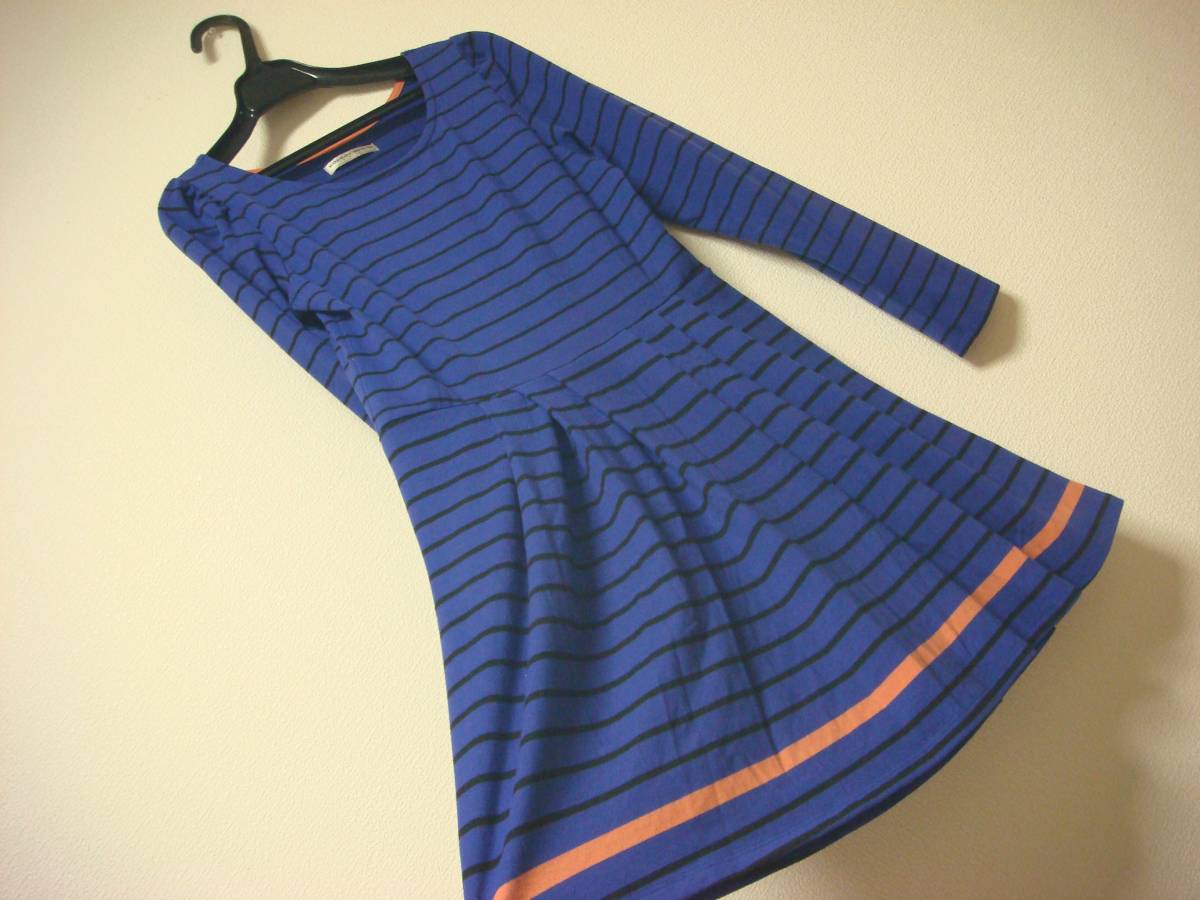 ロデオクラウンズ ボーダー柄 ジャージー ワンピース 綺麗色 ブルー 美品拍卖