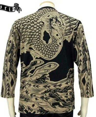 サトリ/鳳凰/染め抜き/七分丈T/黒/L/GPT-001/花旅楽団拍卖