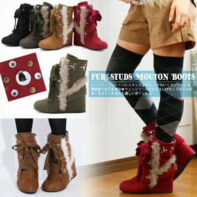 送料無料ブラウン茶Mあったかファーリボンヒール付きミドルムートンブーツ海外セレブモデル芸能人愛用値下げ残りわずか拍卖