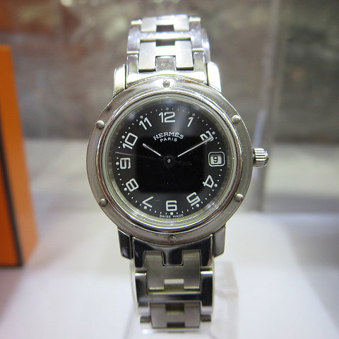 S937 中古 HERMES エルメス クリッパー CL4.210 レディース 腕時計 グレー 本体のみ拍卖