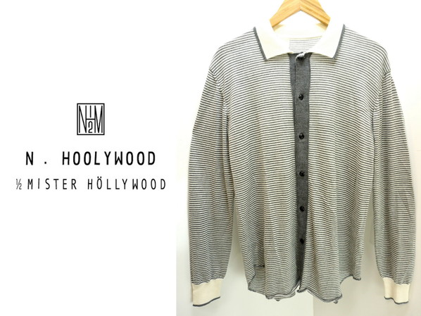 N.HOOLYWOOD ★ ミスターハリウッド Nハリ ウール レーヨン ニット ボーダー カーディガン シャツ 38 春 秋 モード 大人カジュアル 古着●K拍卖