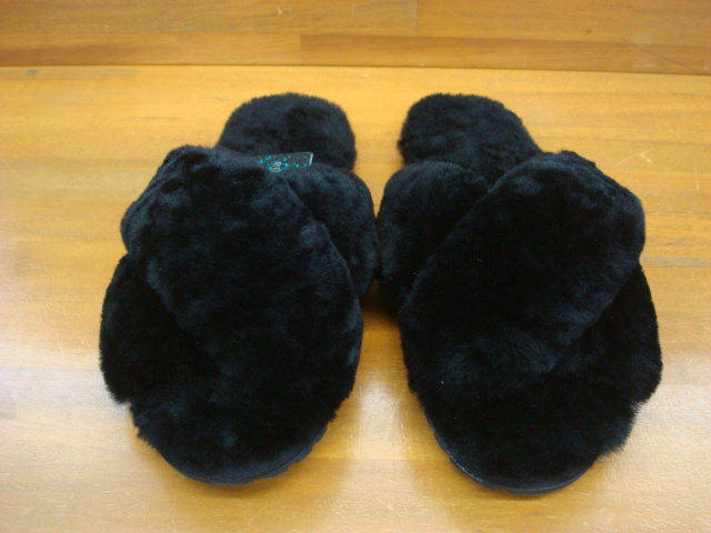 新品19 EMUシープスキンクロスファーサンダルMayberry 24cm Black拍卖