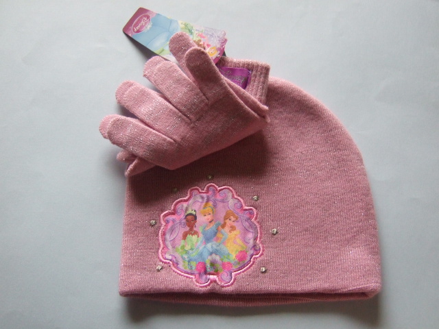 帽子 プリンセス ラメ 手袋 ニット帽 女の子 ディズニー ピンク NY直輸入 拍卖